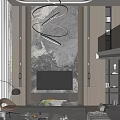 Modern Duplex Living Room Interior With Marble Feature Wall Chandelier And Large Windows