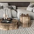 Natural Light Gray Sofa and Wooden Coffee Table Set With Wall Art and Ceramic Vases