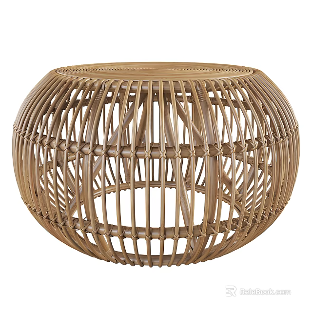 Natural Rattan Dressing Table Featuring Round Shape And Woven Design Details 3d model 