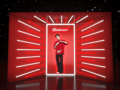 Budweiser Themed Photo Check in Spot With Red Frame And White Neon Lights 3d model