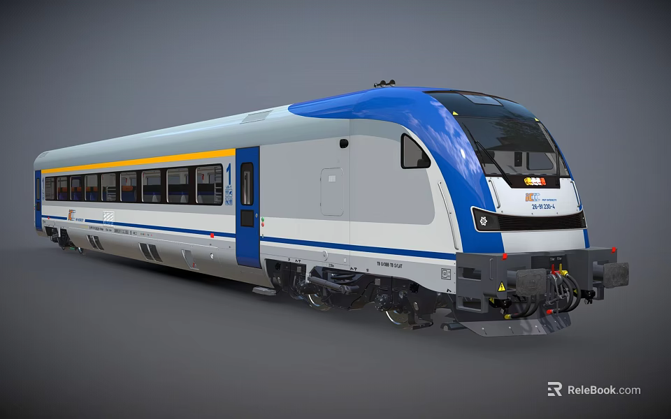 Modern Blue And White High Speed Train With Aerodynamic Front And Passenger Windows 3d model 