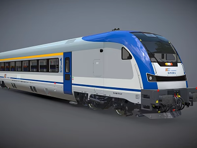 Modern Blue And White High Speed Train With Aerodynamic Front And Passenger Windows 3d model