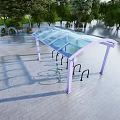 Transparent Canopy Covered Outdoor Bike Parking Area With Green Trees And Paved Ground