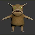 Orange Creature Character With Big Yellow Eyes Two Horns Open Mouth And Standing Pose