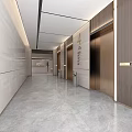 Modern Hotel Lobby Interior With Reception Desk LOGO Wall Hanging Lights And Green Plant