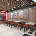 Energy Burger Restaurant Modern Red White Interior With Tables Chairs Booths And Wall Posters
