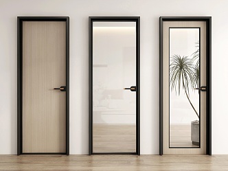 Modern swing door wooden door glass single door 3d model