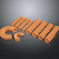 Orange Wooden Household Items With Curved Wavy Strip And Tubular Designs