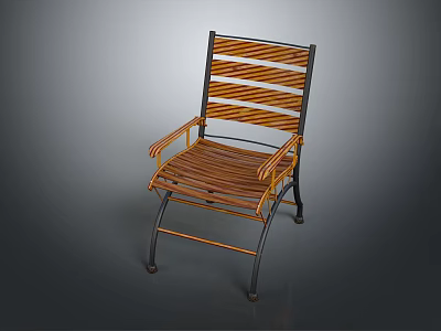 Wicker Armchair With Striped Weave And Black Metal Frame For Living Space 3d model