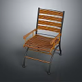 Wicker Armchair With Striped Weave And Black Metal Frame For Living Space