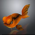 Adorable Orange Goldfish With Big Eyes Large Tail And Reflection On Dark Background