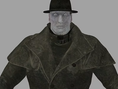 Game Movie Character With Black Top Hat And Pale Face In Dark Coat 3d model