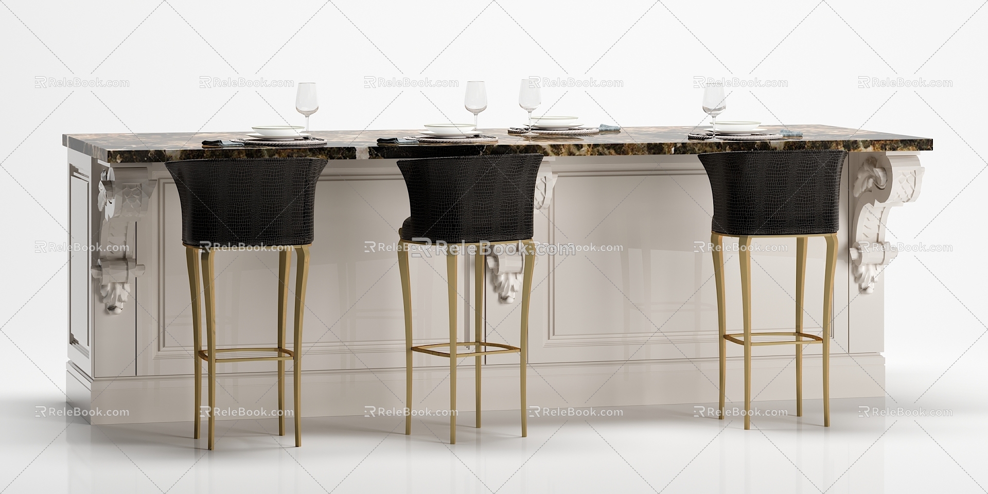 European-style bar chair decoration combination 3d model