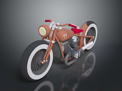 Vintage Copper Motorcycle With Round Headlight Red Seat Exposed Engine And White Wall Tires 3d model