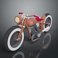 Vintage Copper Motorcycle With Round Headlight Red Seat Exposed Engine And White Wall Tires