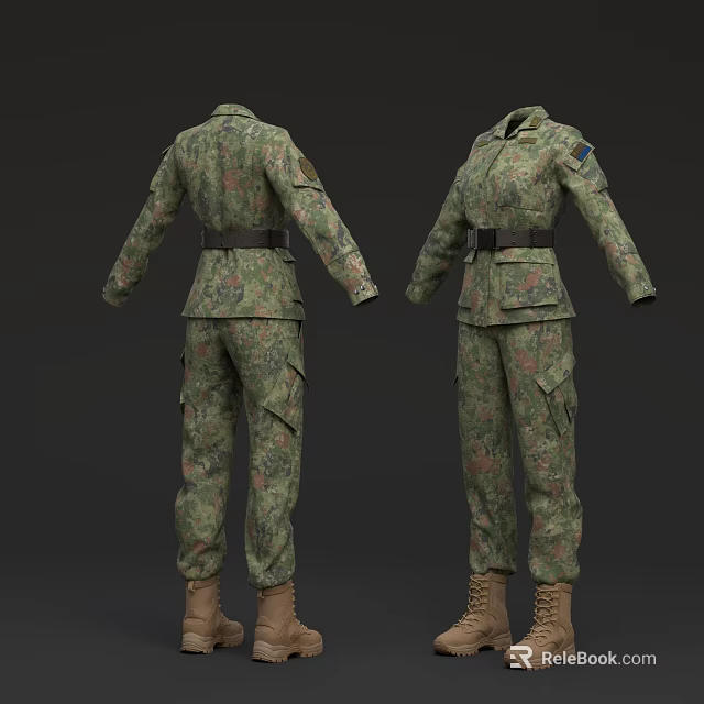 Camouflage Military Clothing With Front And Back Views Long Sleeves And Belt 3d model 