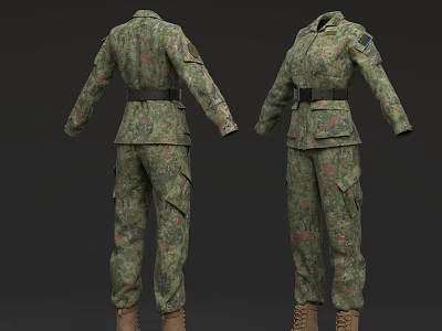 Camouflage Military Clothing With Front And Back Views Long Sleeves And Belt 3d model