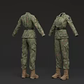 Camouflage Military Clothing With Front And Back Views Long Sleeves And Belt