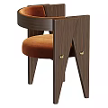 Stylish Dark Brown Wooden Dining Chair With Orange Cushion And Brass Rivets