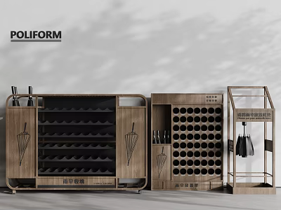 Poliform Wooden Storage Racks For Household Items With Umbrella And Wine Bottle Holders 3d model