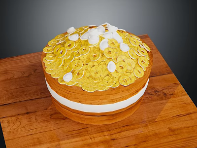 Elegant Jewelry Design Featuring Golden Circular Ornaments and White Pearl Accents on Wooden Display Surface 3d model