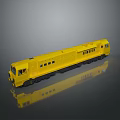 Detailed Yellow Model Train Toy Showcased on Reflective Gray Background Surface 3d model