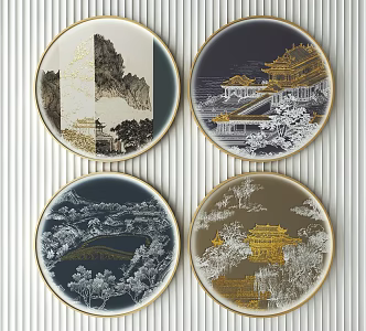 New Chinese Round Frame Painting Decorative Painting 3d model