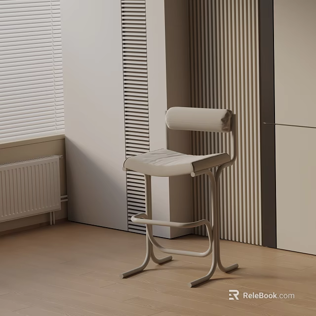 Modern Light Colored Bar Stool In Room With Blinds And Striped Wall 3d model 