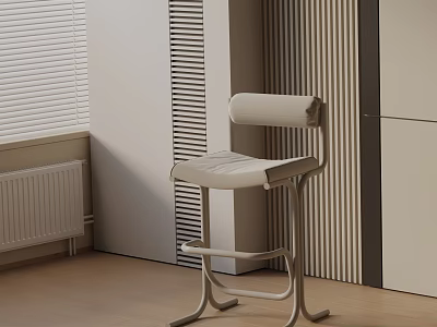 Modern Light Colored Bar Stool In Room With Blinds And Striped Wall 3d model