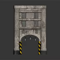 Urban Building With Multi Storey Concrete Exterior Ground Floor Archway And Yellow Black Striped Bollards