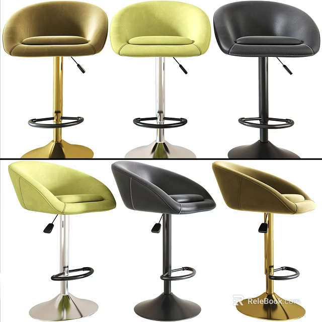 Modern Bar Stools With Various Colors Leather Seats And Metal Base Design 3d model 