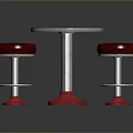 Three Purple Stools With Silver Rings And Red Bases By Pink Round Table