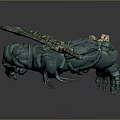 Game Movie Character Mechanical Warrior 3D Model with Armored Body Sword and Orange Glowing Accents