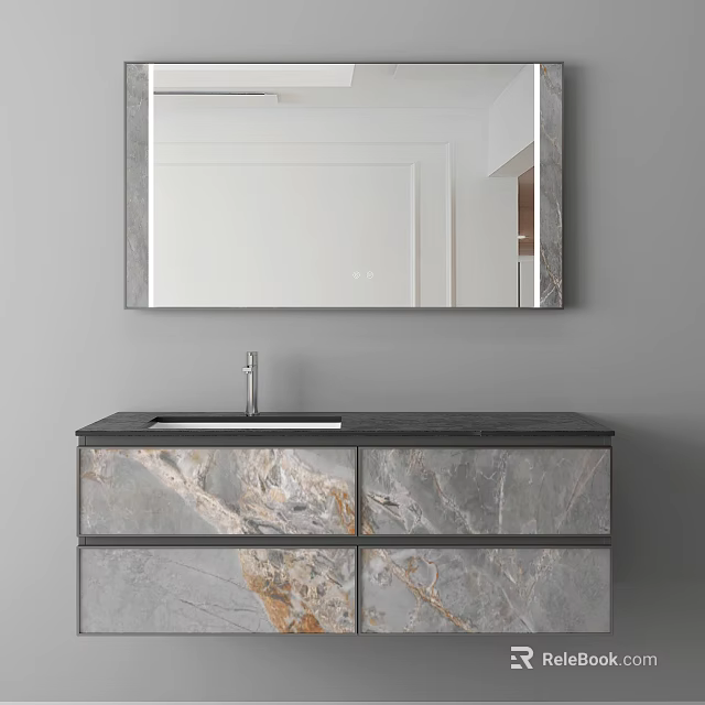 Modern Bathroom Cabinet With Marble Countertop Mirror Faucet And Storage Design 3d model 