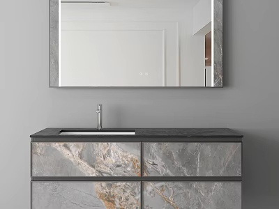 Modern Bathroom Cabinet With Marble Countertop Mirror Faucet And Storage Design 3d model