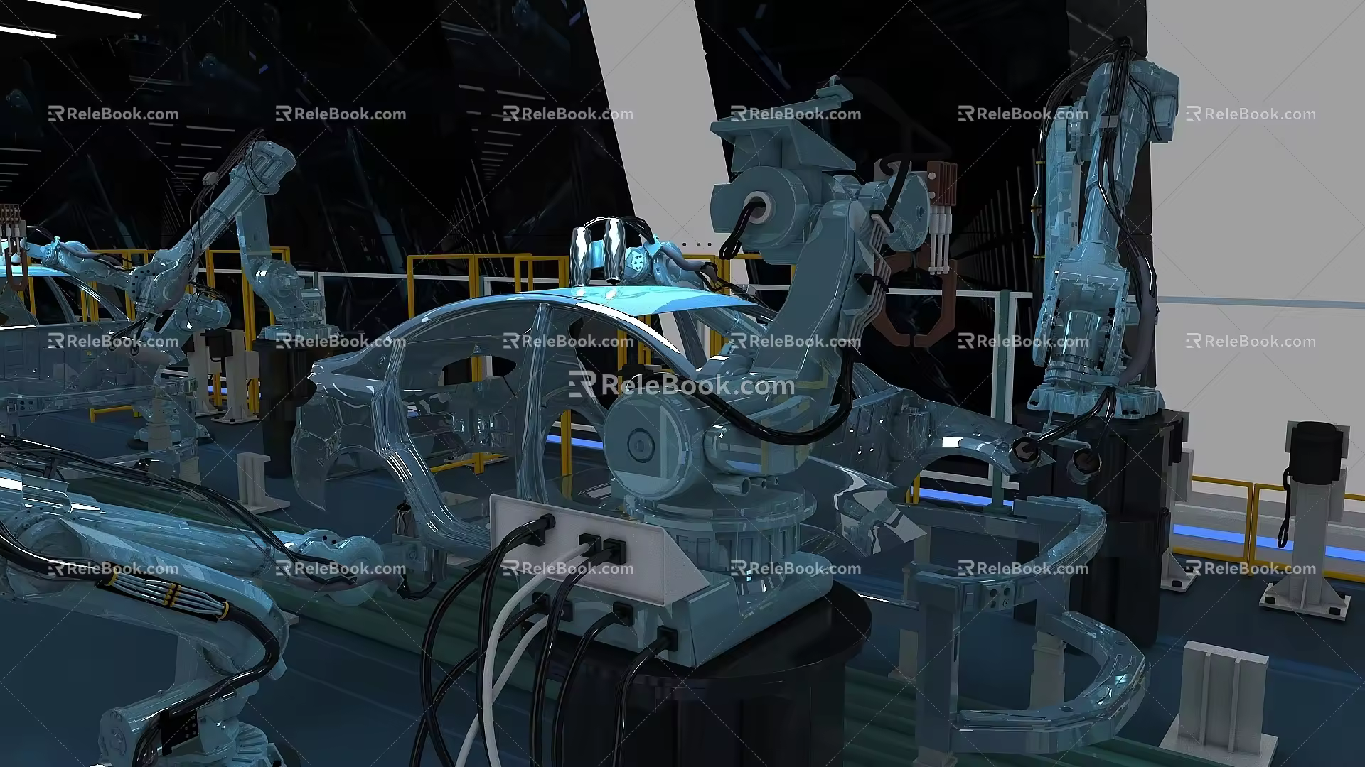 Automobile production workshop mechanical arm no light factory unmanned factory 3d model