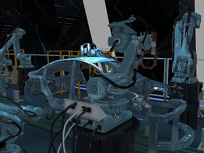 Automobile production workshop mechanical arm no light factory unmanned factory 3d model