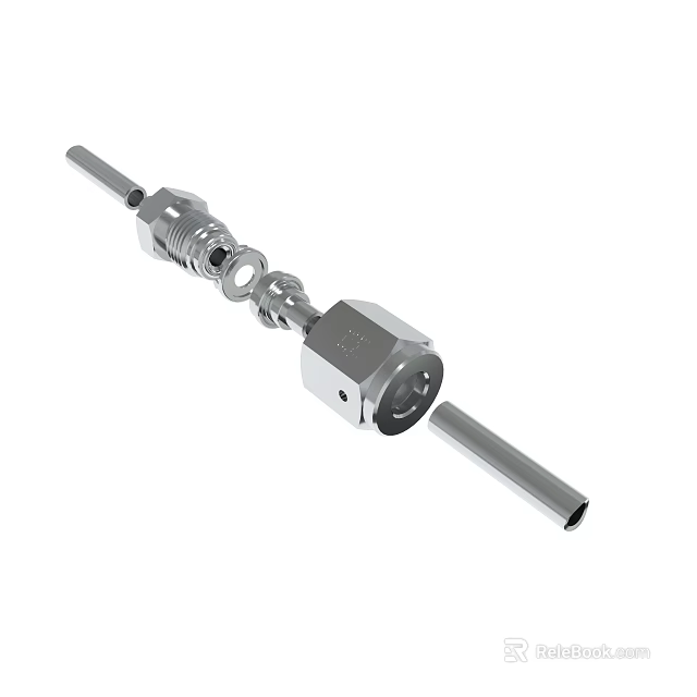 Stainless Steel Threaded Rod Connector With Nut And Metal Components 3d model 