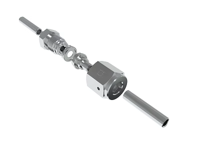Stainless Steel Threaded Rod Connector With Nut And Metal Components 3d model