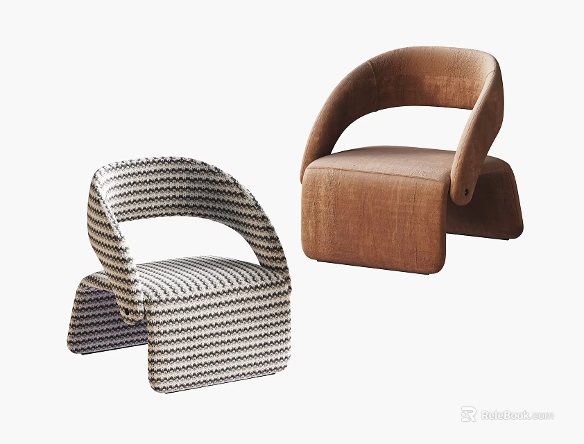 Modern Accent Chairs With Curved Armrests Striped Pattern And Brown Velvet Fabric 3d model 