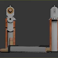 Sleek Silver Pistol Weapon With Orange Grip And Metallic Finish Details