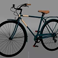 Classic Dark Blue Bicycle With Brown Seat Silver Wheels And Luggage Rack