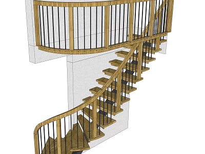 Spiral Wooden Staircase With Black Railings In Modern Interior Design 3d model
