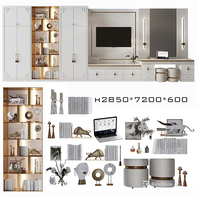 Modern Two Seater Sofa In Stylish Living Room With TV Unit And Decorative Ornaments 3d model 