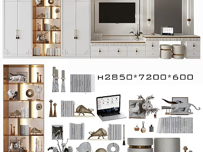 Modern Two Seater Sofa In Stylish Living Room With TV Unit And Decorative Ornaments 3d model