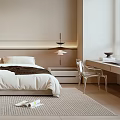 Modern Bedroom Interior Design With Bed Rug Nightstand Pendant Light And Framed Art