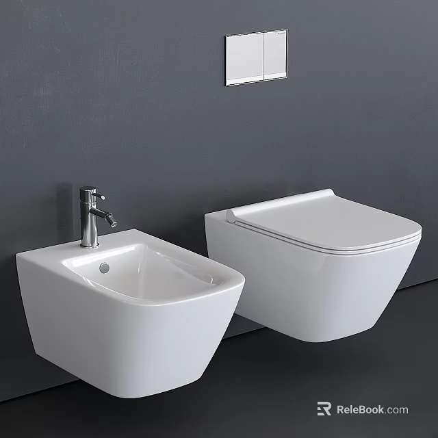 Modern Wall Mounted White Toilet And Sink In Contemporary Bathroom Design 3d model 