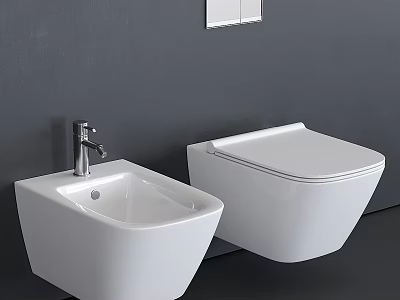 Modern Wall Mounted White Toilet And Sink In Contemporary Bathroom Design 3d model