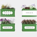 Garden Accent Planter Boxes in Green with Various Flowers and Plants