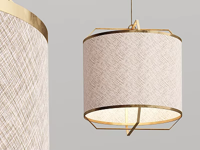 Elegant Modern Pendant Light With Gold Frame And Textured Fabric Lampshade Design 3d model